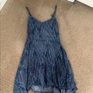 Blue Patterned Spaghetti Strap Dress